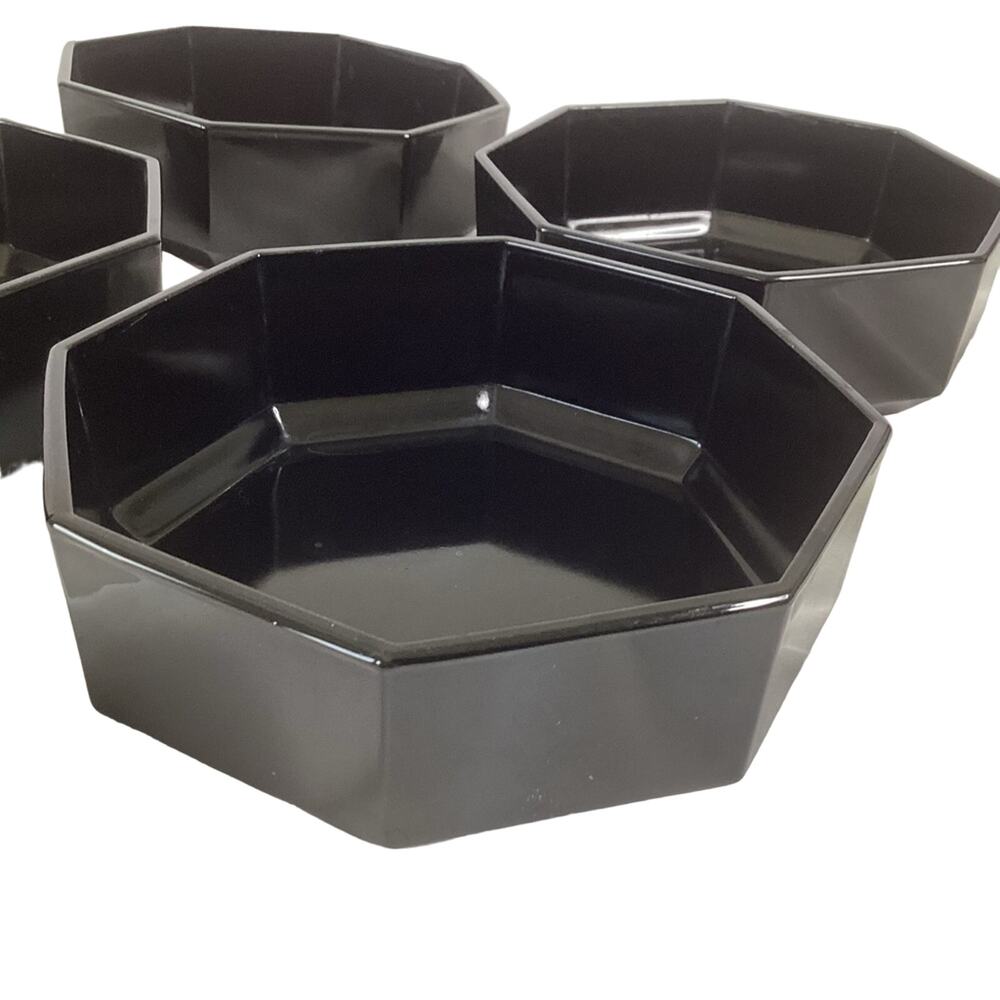Vintage Arcoroc Black Glass Octagon Bowls